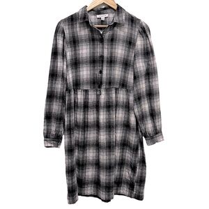 Beachlunchlounge Plaid Babydoll Long Sleeve Cotton Dress Size Small NWT